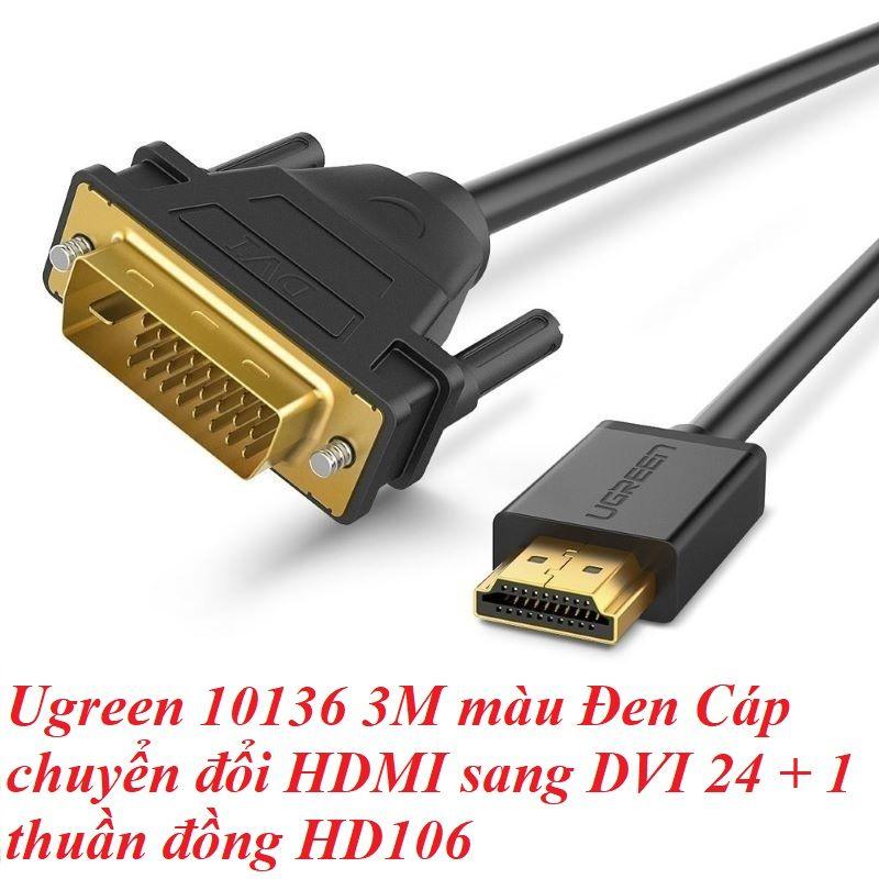 Ugreen UG10136HD106TK 3M màu Đen Cáp chuyển đổi HDMI sang DVI 24 + 1 thuần đồng - HÀNG CHÍNH HÃNG