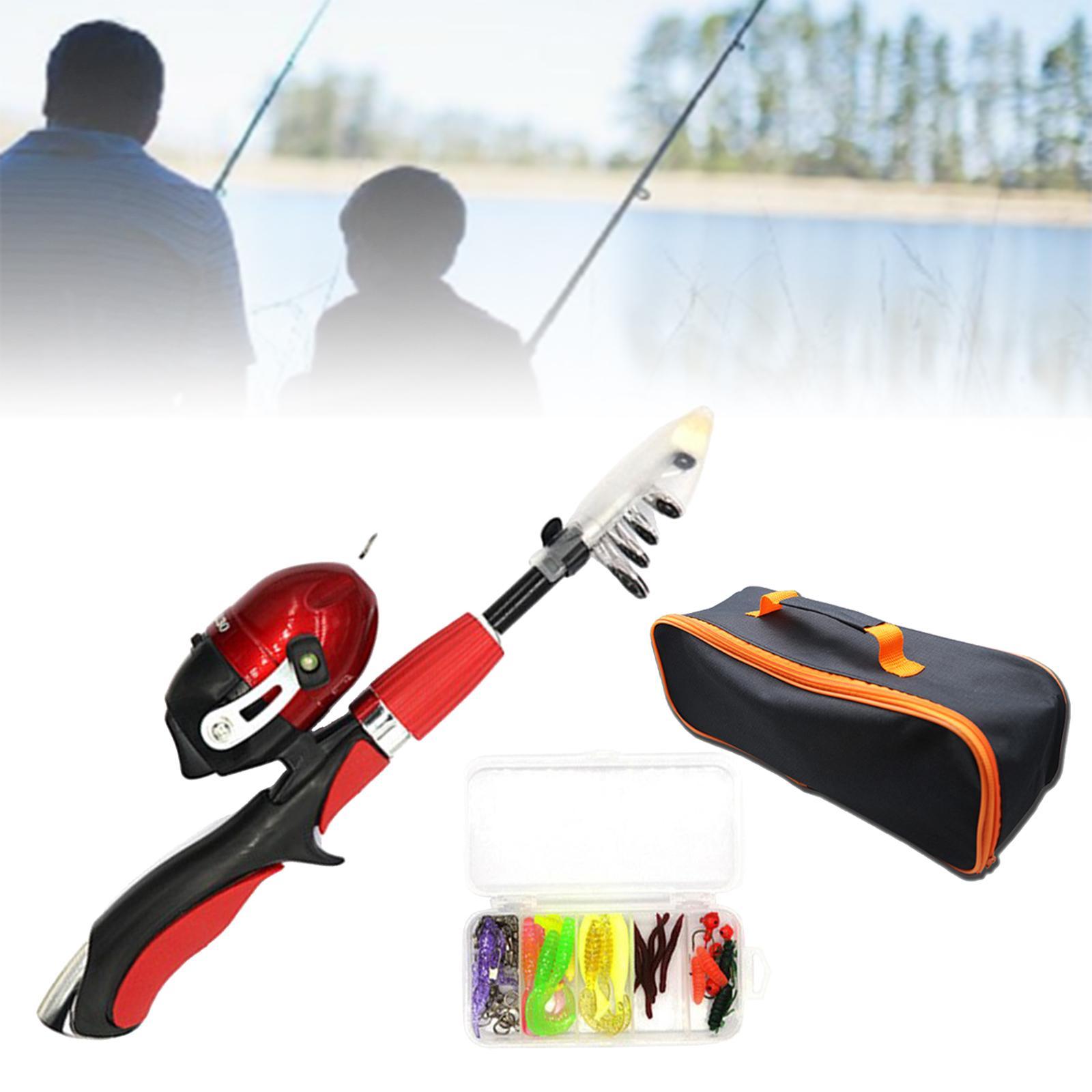 Traveling Kid Fishing Pole Fishing Rod and Reel Combo for Kids red