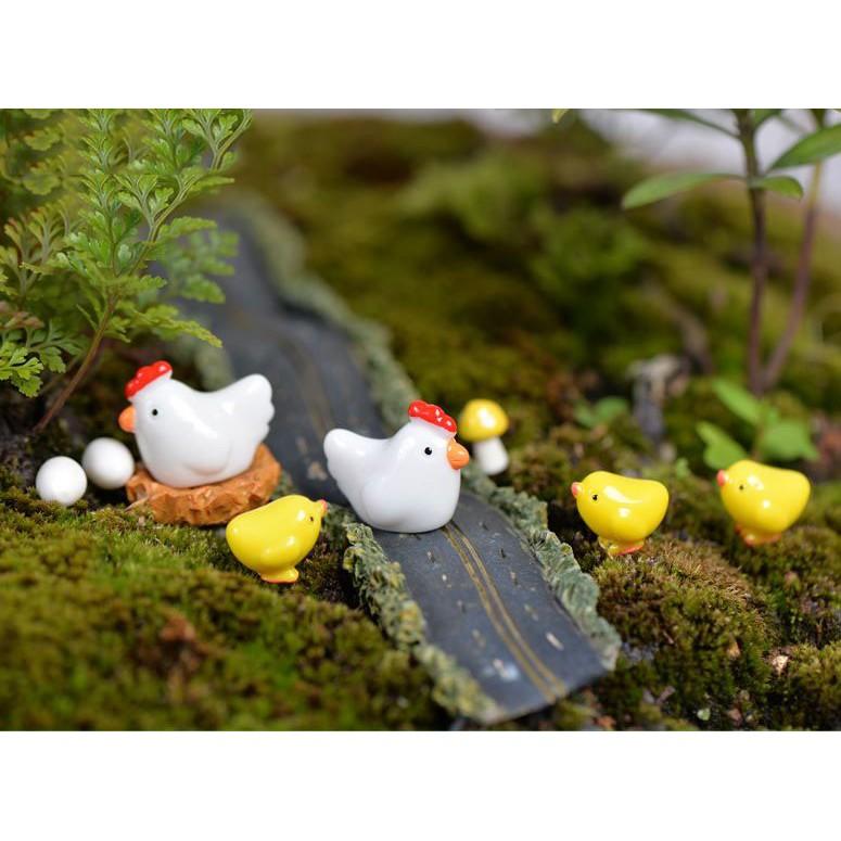 Tiểu cảnh Terrarium ️ Gia đình gà con tiểu cảnh trang trí sen đá, sân vườn, bể cá, bể terrarium