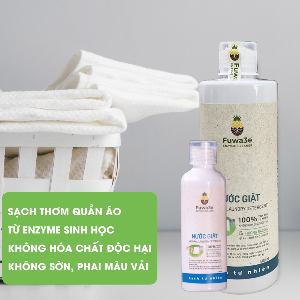 Nước giặt quần áo hữu cơ Fuwa3e an toàn cho bé chuyên giặt lụa hương bạc hà 100ml