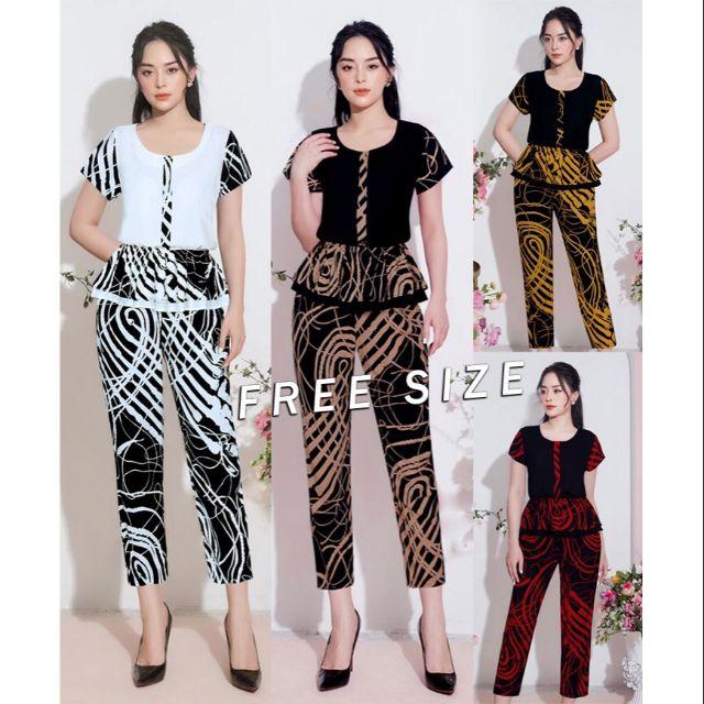 Set nguyên bộ quần lửng áo peplum phối họa tiết xinh