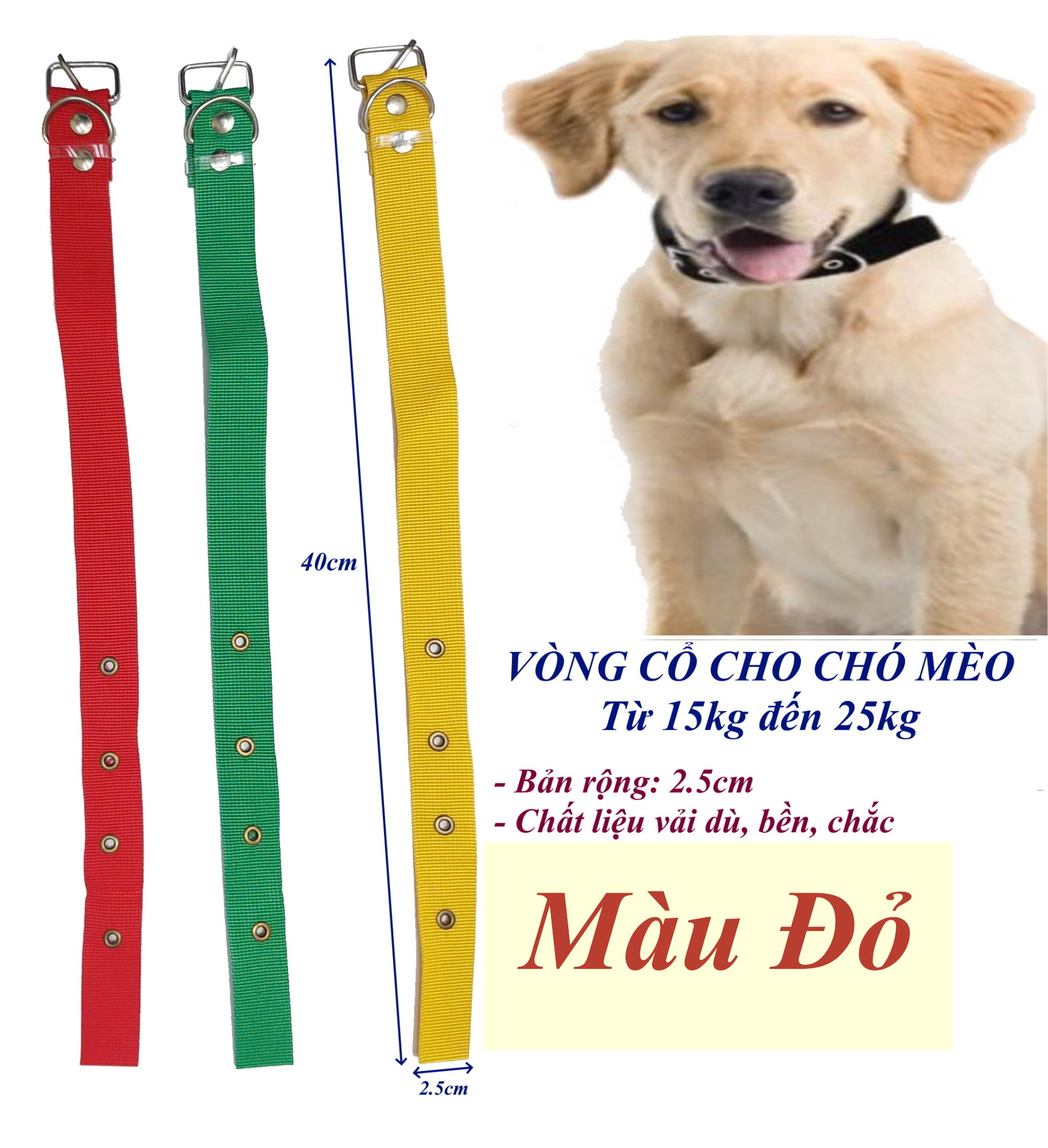 Hình ảnh Vòng cổ cho Chó Mèo từ 15kg đến 25kg Bản rộng 2.5cm Chất liệu vải dù bền chắc Có gài điều chỉnh cho phù hợp với thú cưng