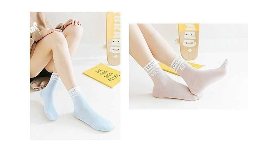 Bộ 5 Tất nữ cổ cao hoạt tiết chữ PUSH GO TN37 Chất liệu cotton giúp khử mùi kháng khuẩn rất tốt mix nhiều màu