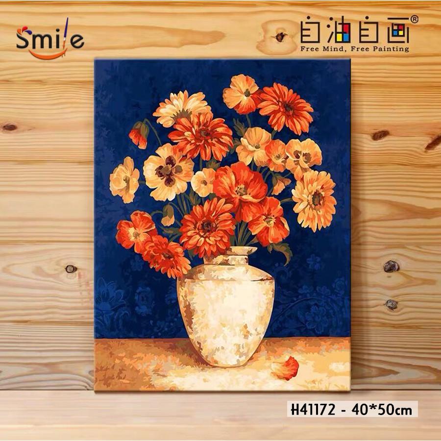 Tranh sơn dầu số hóa tự tô màu cao cấp Smile FMFP Bình hoa cổ H41172