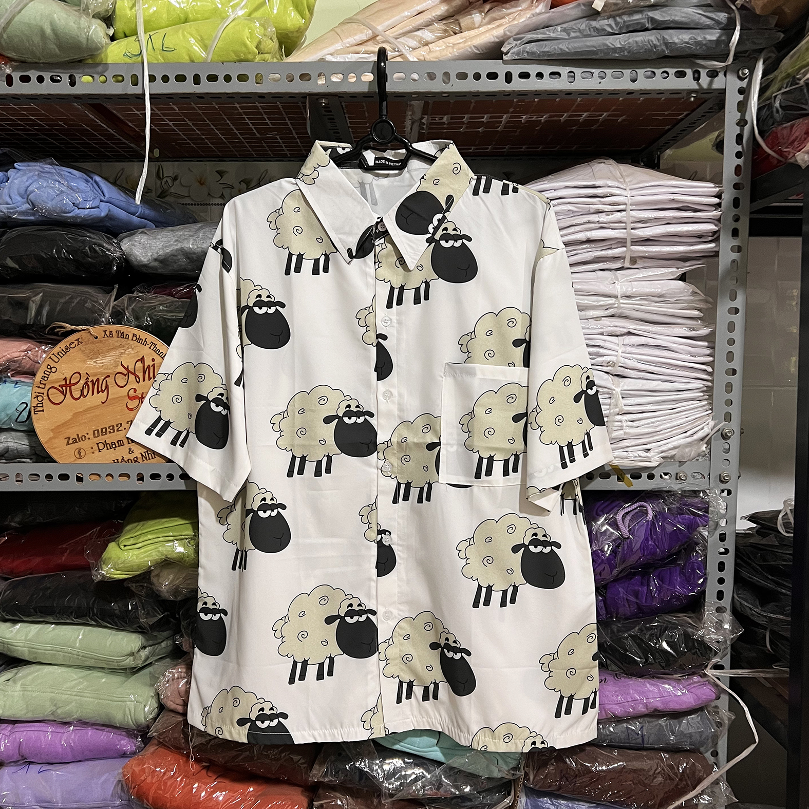 Áo Sơ Mi Hoạ Tiết Đi Biển Con Cừu Hoạt Hình Tay Lỡ Dáng Rộng Ulzzang Unisex - MM