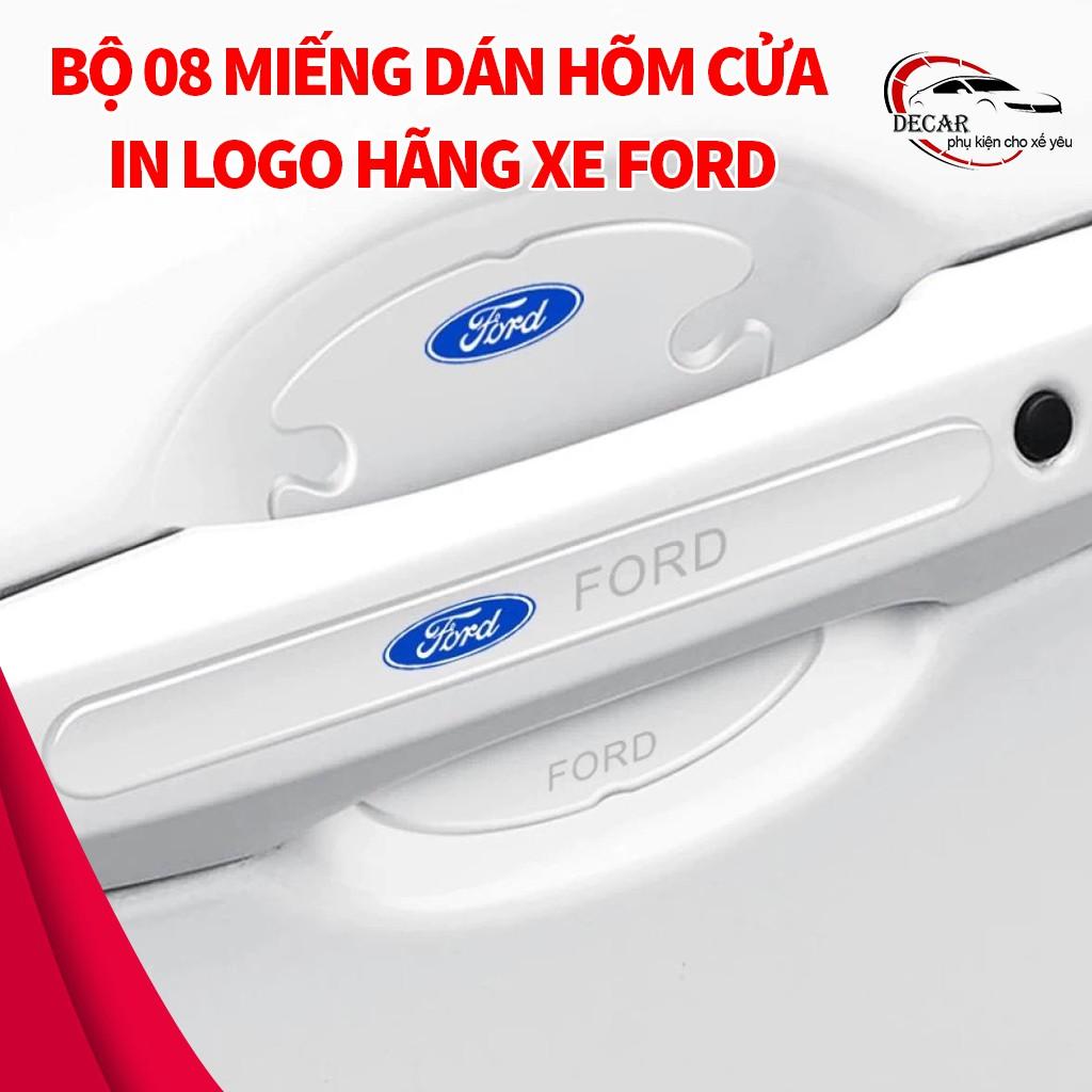 Bộ 10 miếng dán chống xước hõm cửa xe Ford silicon cao cấp , miếng dán cửa xe, ốp lõm tay nắm in logo