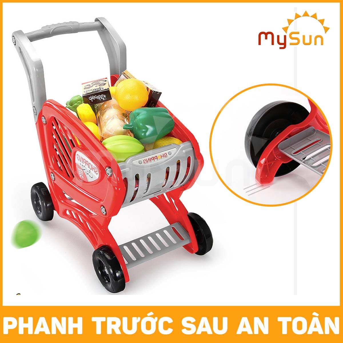 Đồ chơi xe đẩy siêu thị CỠ LỚN cho bé kèm bộ đồ chơi nấu ăn nhà bếp: Rau củ, Thịt cá, Hoa quả - MySun