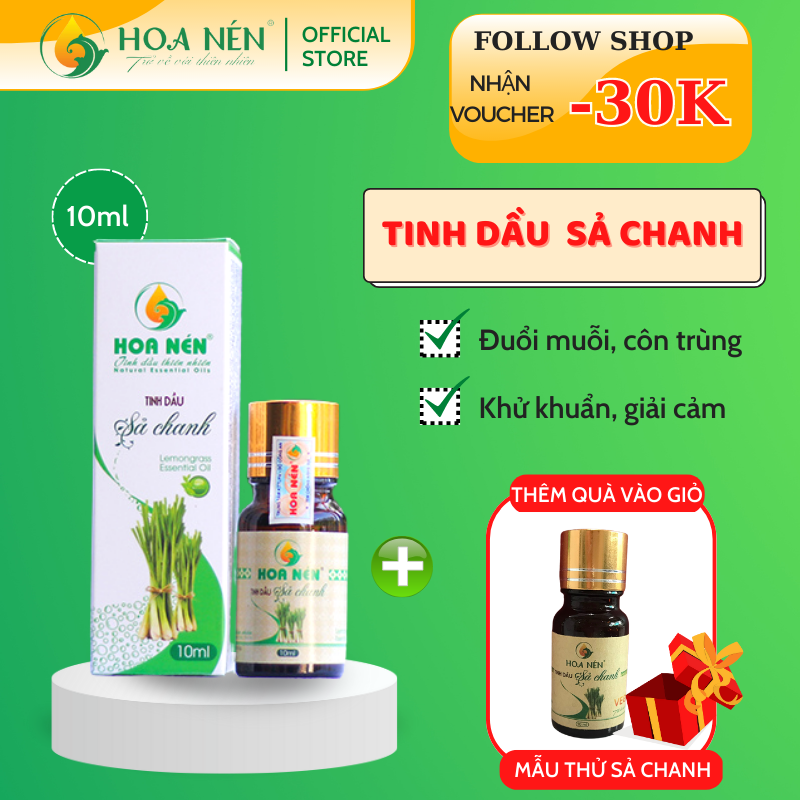 Tinh dầu Sả Chanh nguyên chất 10ml - Hoa Nén - Vegan - Đuổi muỗi, giải cảm, thanh lọc không khí