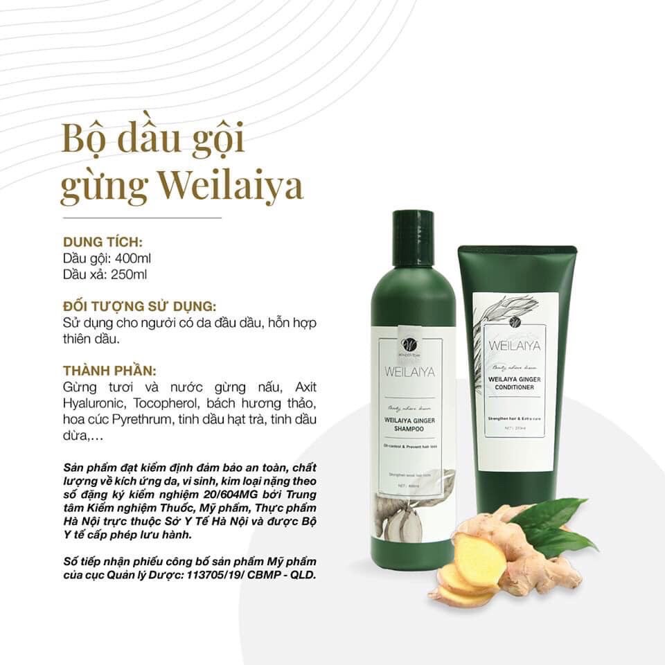 Dầu gội Weilaiya Ginger Shampoo gừng trắng kích mọc tóc mềm mượt 400ml (tem trắng)