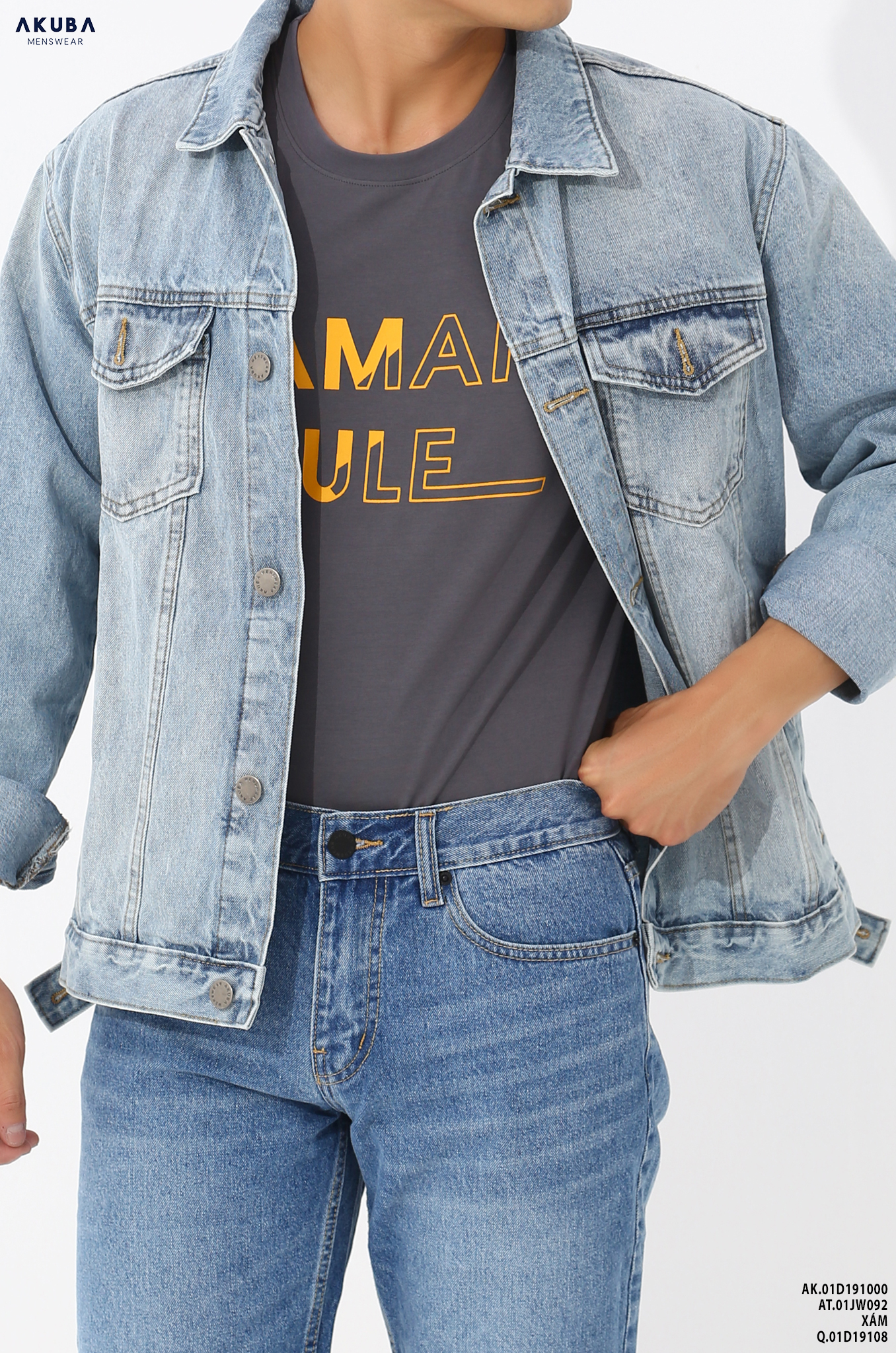 Áo thun nam họa tiết in chữ AKUBA form slimfit, vải cotton 100% organic, thấm hút mồ hôi tốt, co giãn 4 chiều 01JW092