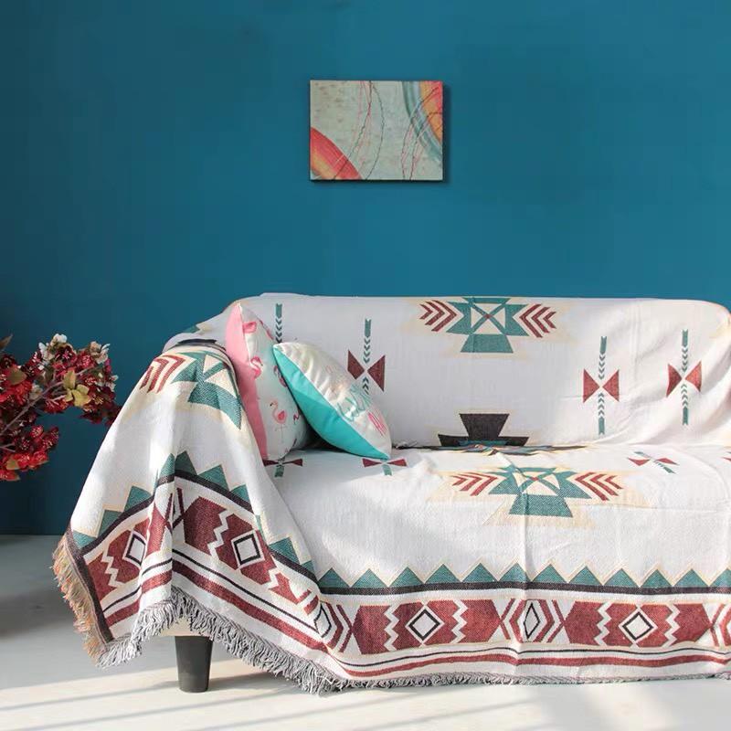 Thảm phòng khách, Khăn phủ sofa vintage chất liệu cotton dệt cao cấp