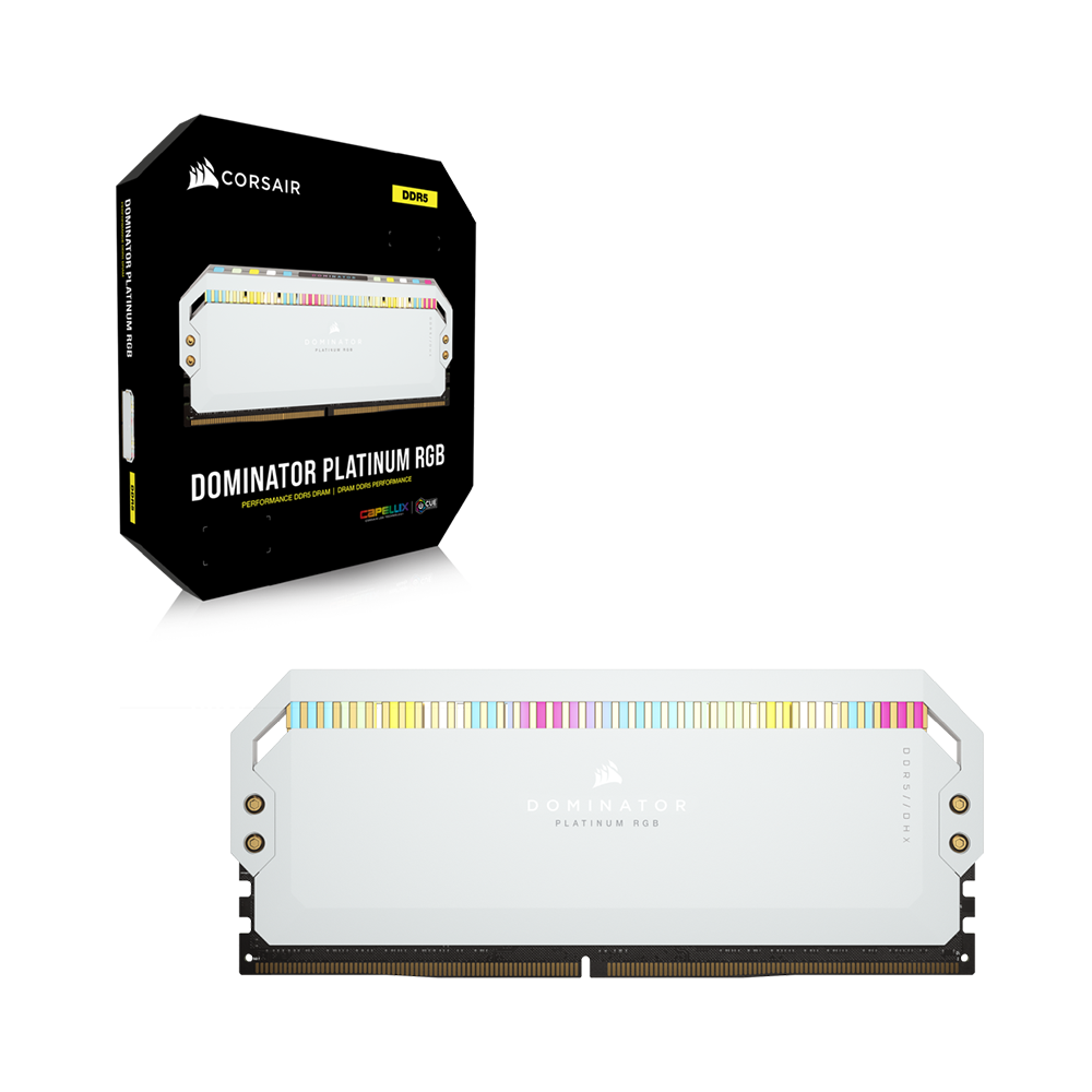 Bộ nhớ trong Corsair DDR5, 5600/6000/6200MHz 32GB 2x16GB DIMM, DOMINATOR PLATINUM RGB Black/White Heatspreader, RGB LED, C36, 1.25V - Hàng Chính Hãng