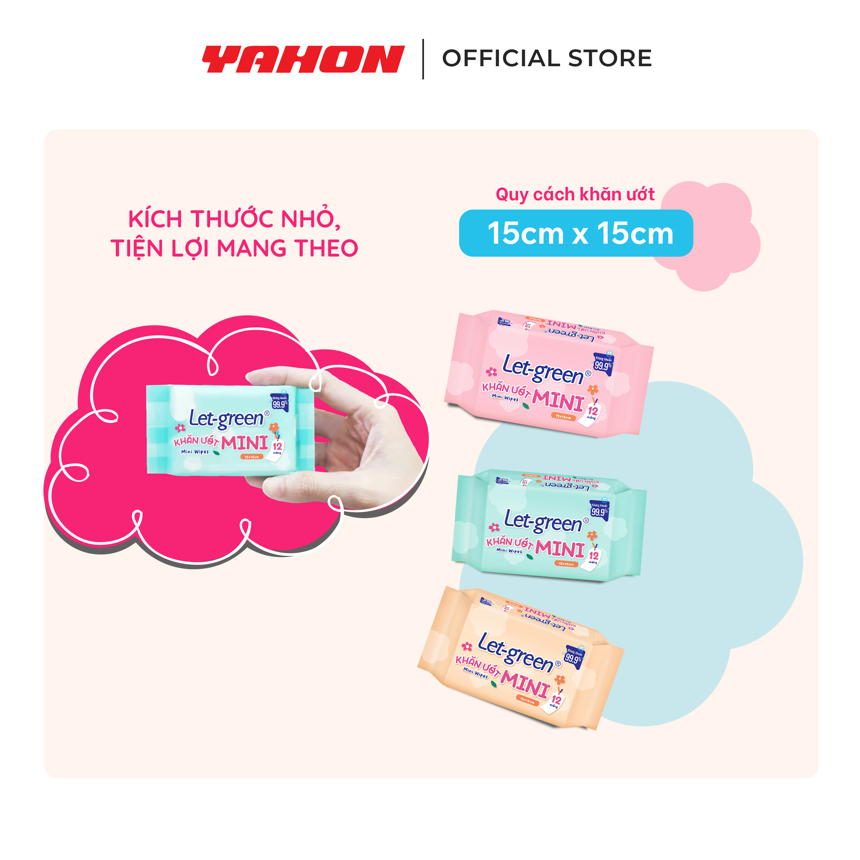 Combo Lốc Khăn Ướt Mini LET-GREEN 12 Miếng/Gói, 6 Gói/Lốc