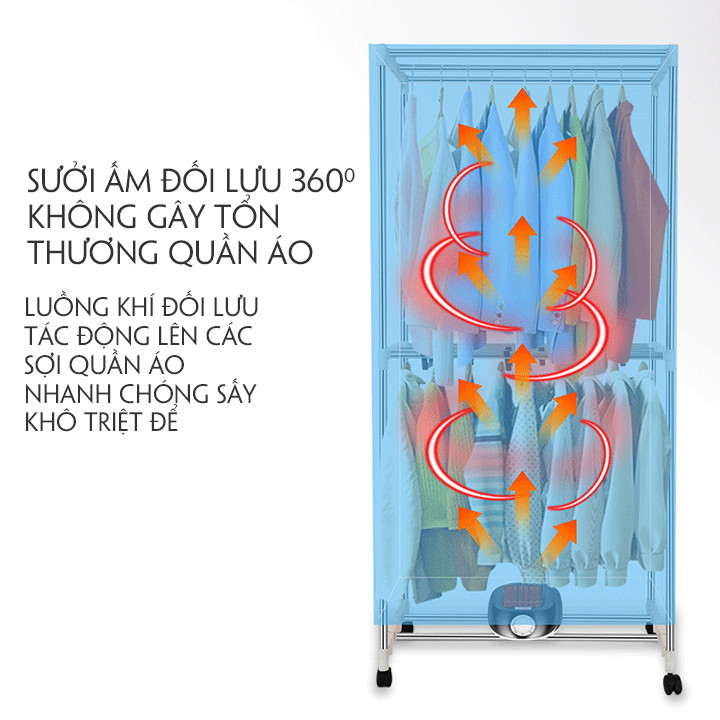Tủ Sấy Quần Áo 2 Tầng Khung INOX Chắc Chắn Công Suất 1000W - Tủ Quần Áo 2 Tầng Tích Hợp Chức Năng Sấy
