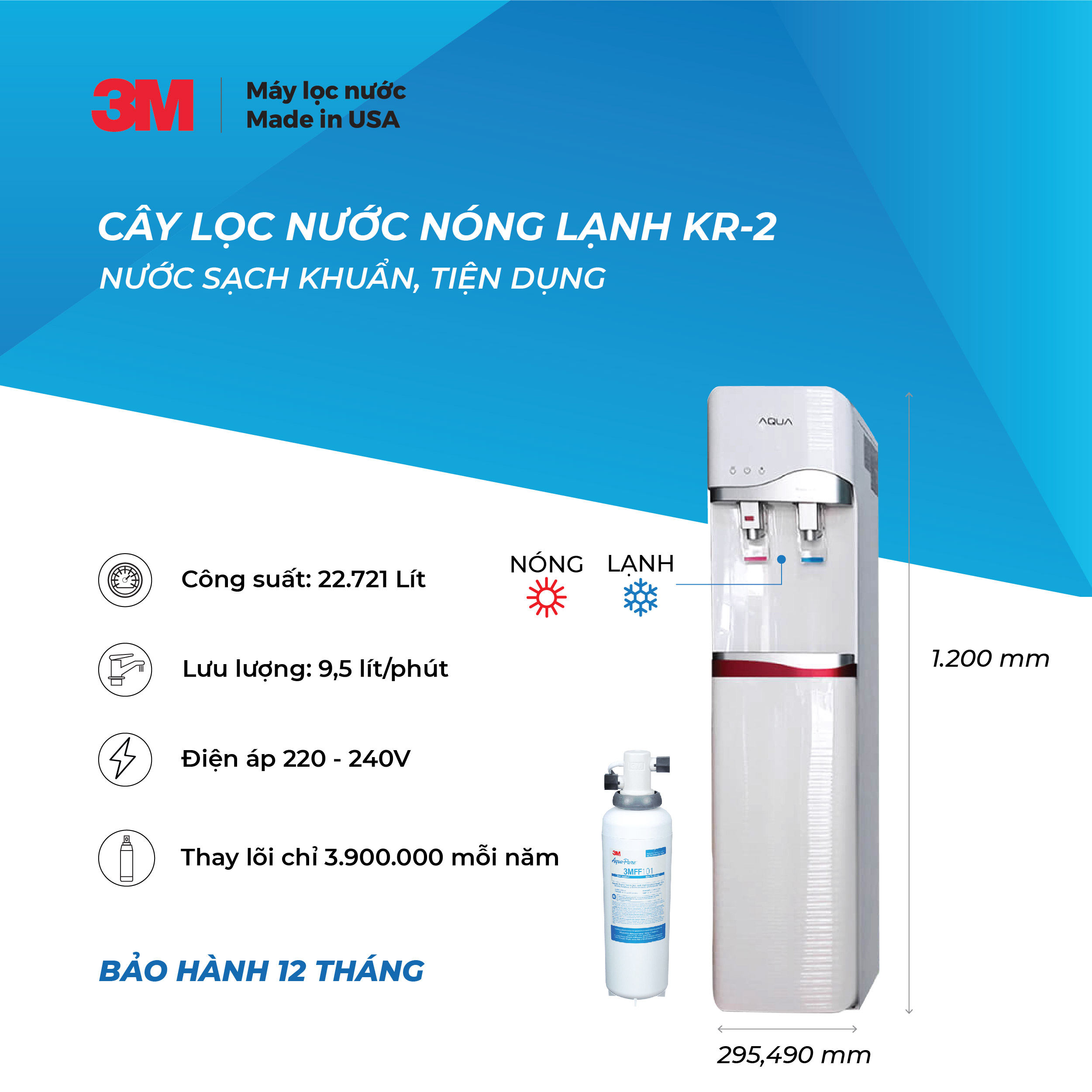 CÂY LỌC NƯỚC NÓNG / LẠNH KR2-2V (SỬ DỤNG 3M FF100) - HÀNG CHÍNH HÃNG 3M