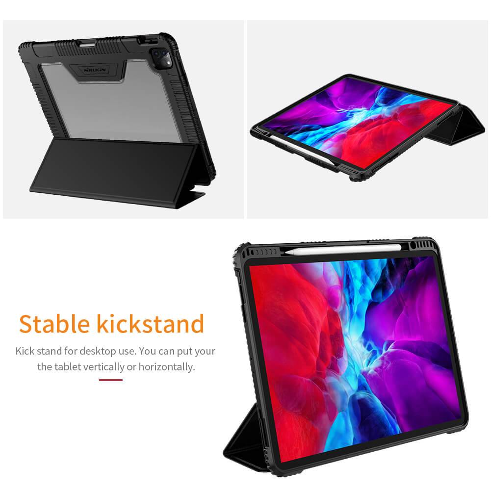 Bao da chống sốc cho iPad Pro 12.9 2020 2021 M1 2022 M2 hiệu Nillkin Bumber có ngăn đựng bút chống va đập, mặt lưng show Logo táo, cơ chế smartsleep - Hàng chính hãng