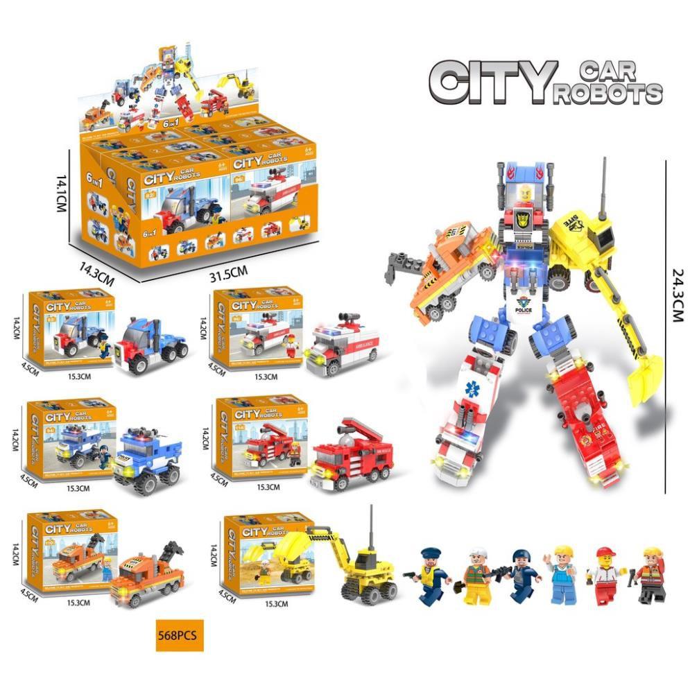 COMBO 06 HỘP Lắp ráp Ghép hình Robot Car biến hình 568 chi tiết LXA326 Ghép hình Robot