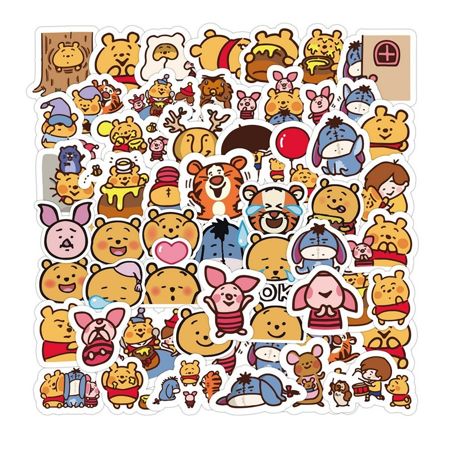 Sticker 50 miếng hình dán Gấu Pooh SetA