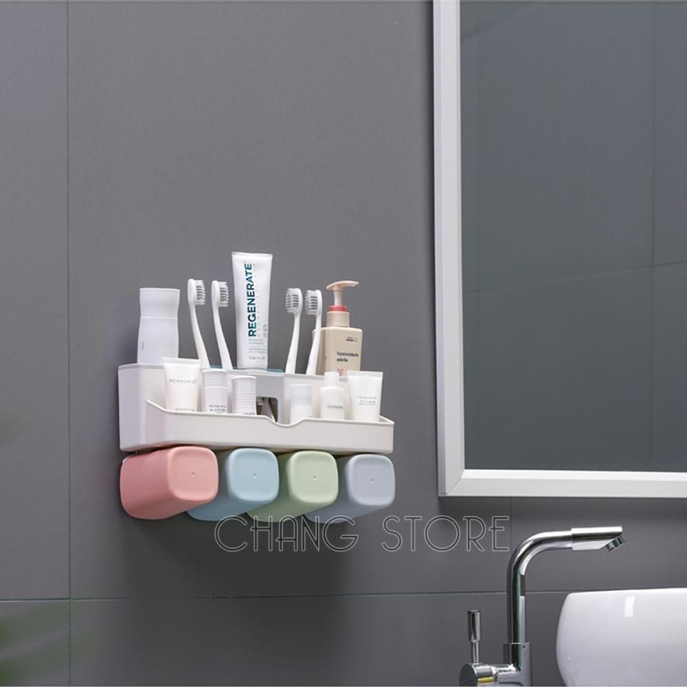 Bộ Nhả Kem Đánh Răng Tự Động Lúa Mạch 4 Cốc Kệ bàn chải đánh răng siêu chắc chắn