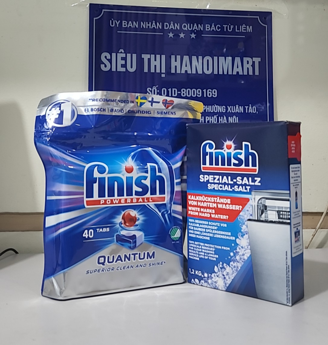 Combo Viên rửa bát Finish Hữu cơ 40 viên+ Muối Finish 1.2kg