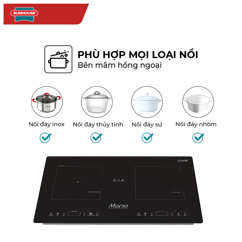 Bếp Âm Đôi Từ - Hồng Ngoaị Sunhouse Mama MMB9100VN - Hàng Chính Hãng