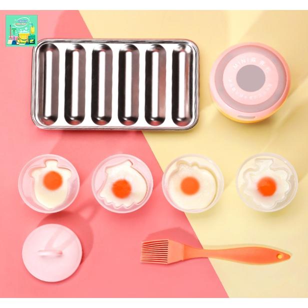 Bộ 4 khuôn hấp trứng, làm bánh flan cho bé. Bộ khuôn ăn dặm cho bé kèm chổi quét dầu - VV349