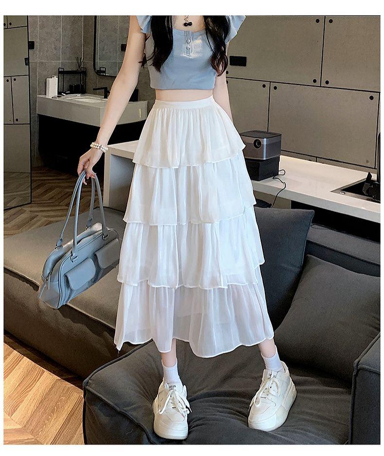 CHENGRUI Váy nửa người, váy nửa người, váy mỏng mùa hè, váy bồng chữ A, váy dài 150 x.