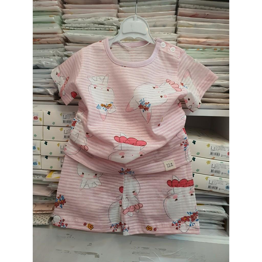 BỘ NGẮN CAO CẤP CHO BÉ GÁI NỘI ĐỊA HÀN, CHẤT COTTON GIẤY ORGANIC, MẪU THỎ HỒNG