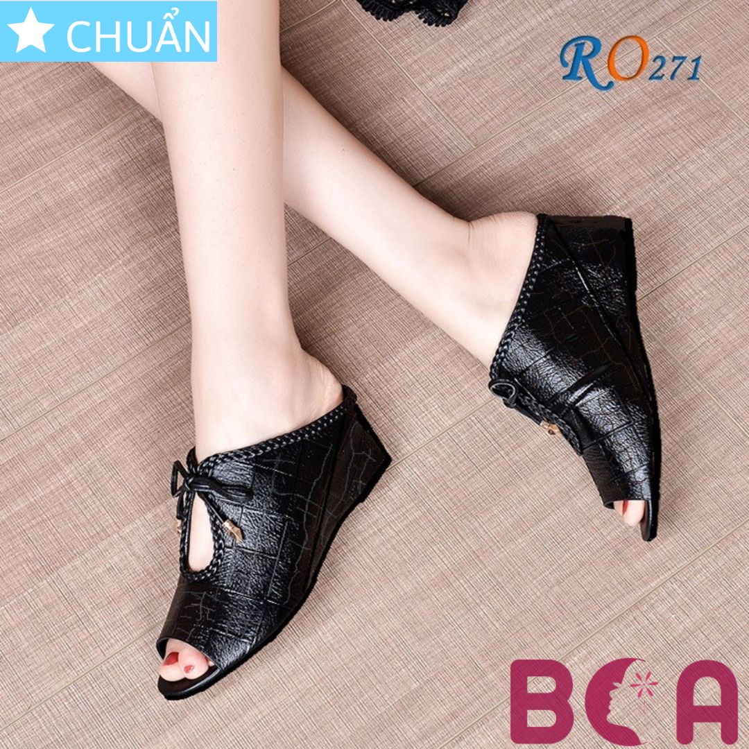 Giày đế xuồng nữ 7p màu đen RO271 ROSATA tại BCASHOP hở mũi, quai phối nơ phong cách trang nhã và thanh lịch