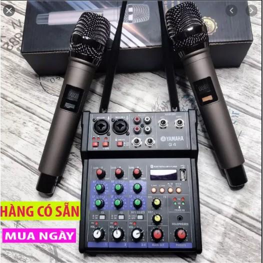 Bàn Mixer G4 livestream Thu Âm Karaoke được hỗ trợ màn hình LED có bluetooth 2 mic không dây Tiện Lợi