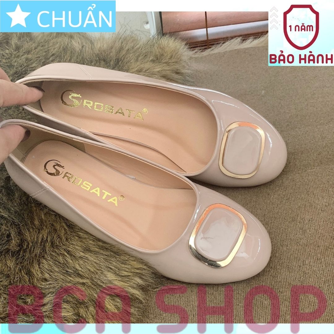 Giày công sở nữ 2p RO523 ROSATA tại BCASHOP mũi tròn có đính nơ vuông viền kim loại vàng sang trọng và thời trang - nude