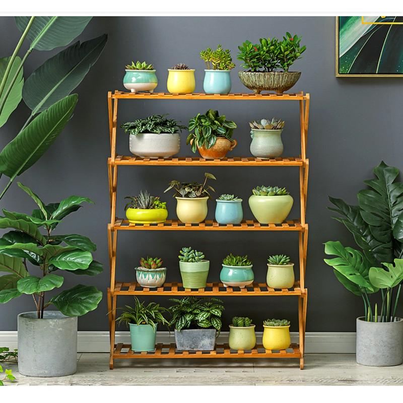 Kệ để chậu hoa cây cảnh kệ để giày dép đa năng gỗ tre gấp gọn