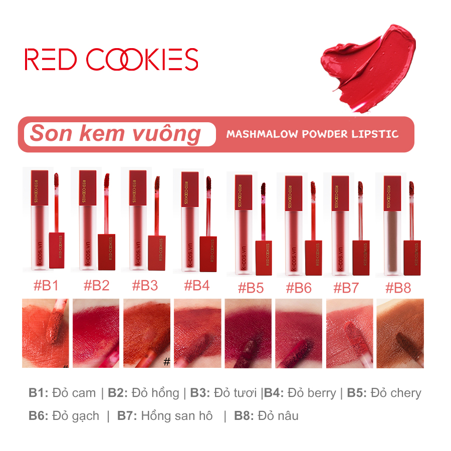 Son Lì Red Cookies Brownie Velcet Lip Hàn Quốc Màu B4 - Đỏ Berry (4gr )