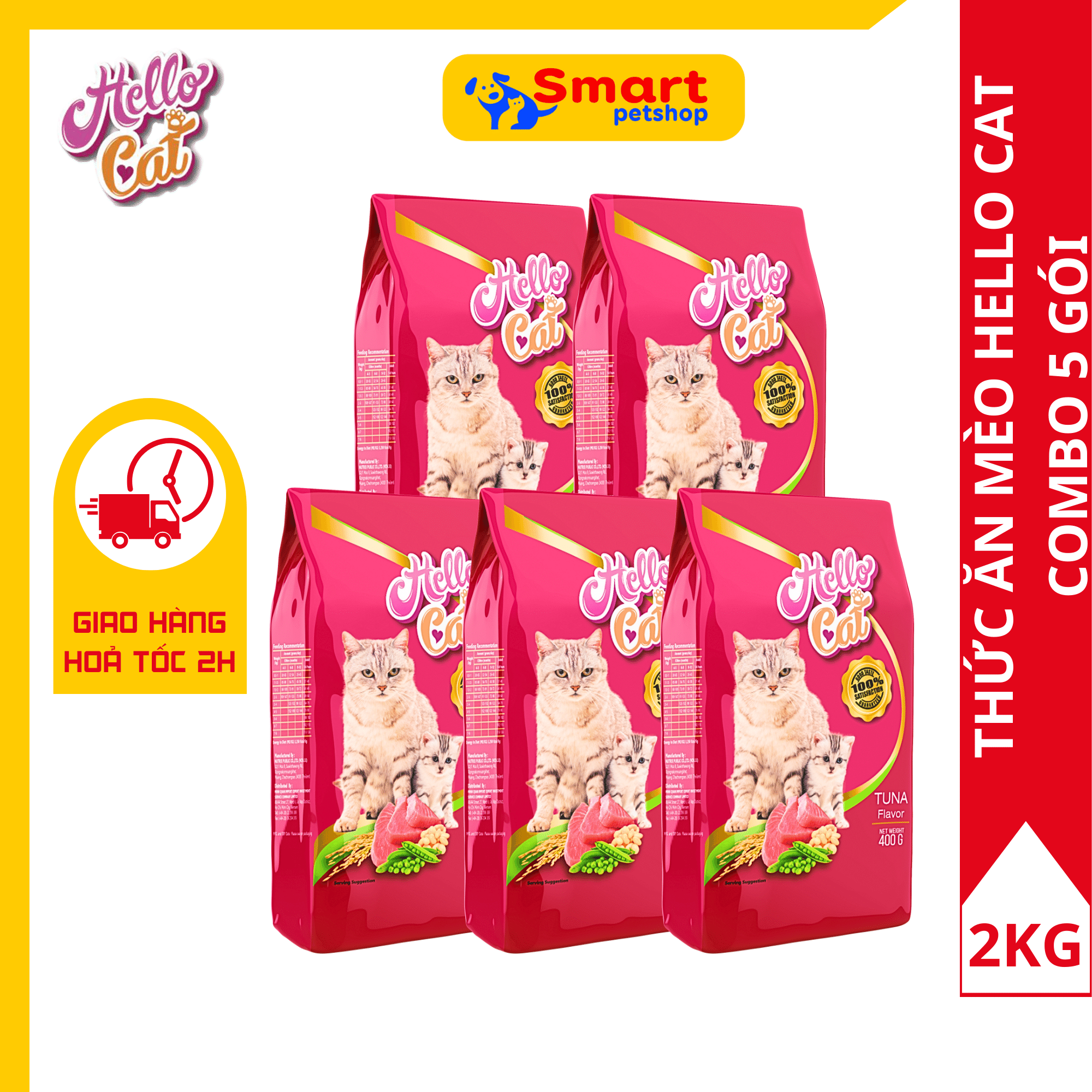 ( Combo 5 Gói ) Thức Ăn Cho Mèo Vị Cá Ngừ - Hello Cat Tuna 400G