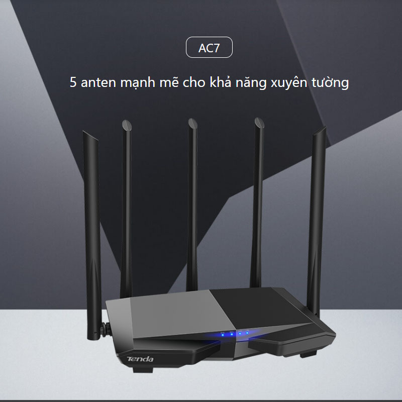 Bộ phát wifi chuẩn 1200 Mbps 5 râu băng tần kép Wireless Router AC7 Tenda hàng chính hãng