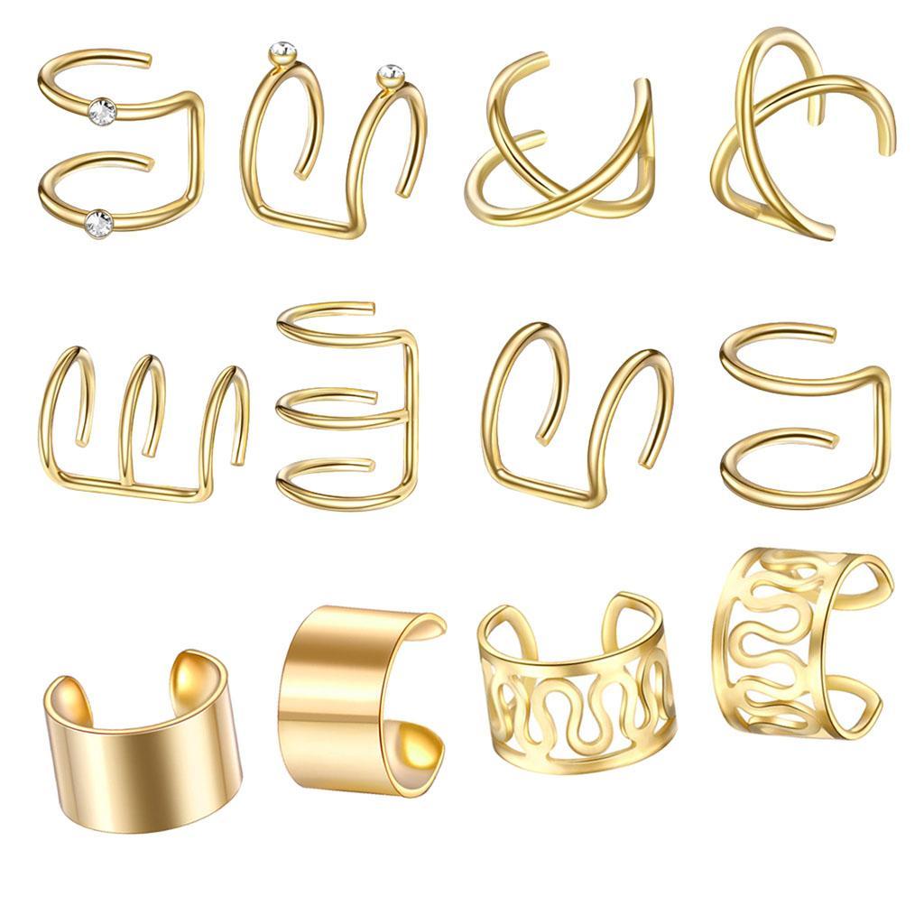 2-3pack Stainless Steel Ear Cuff Helix Ear Clip On Wrap Earrings Unisex Golden