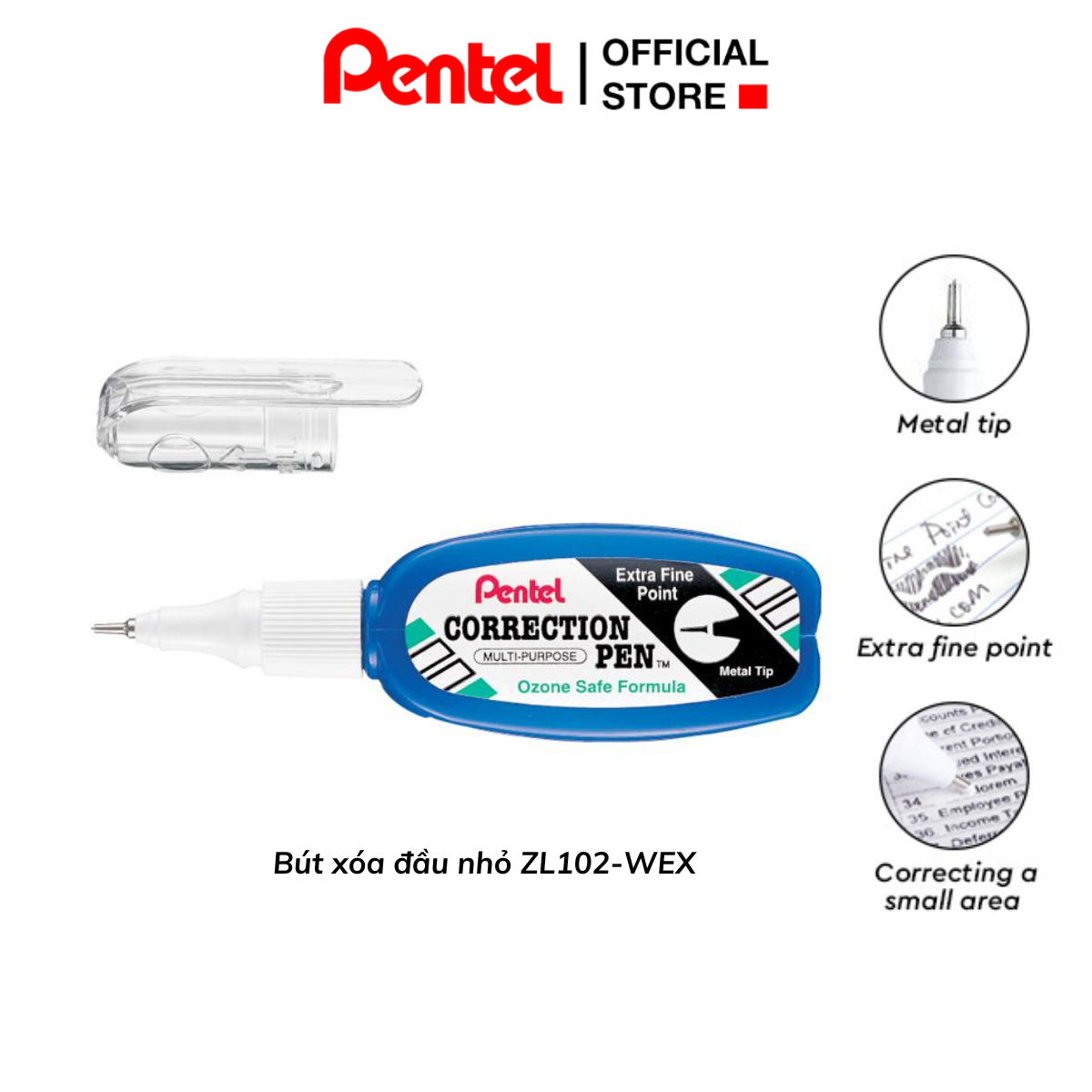 Bút xóa đầu kim Pentel ZL102 Extra Fine Point Correction Pen | Dễ Sử Dụng | An Toàn Không Độc Hại