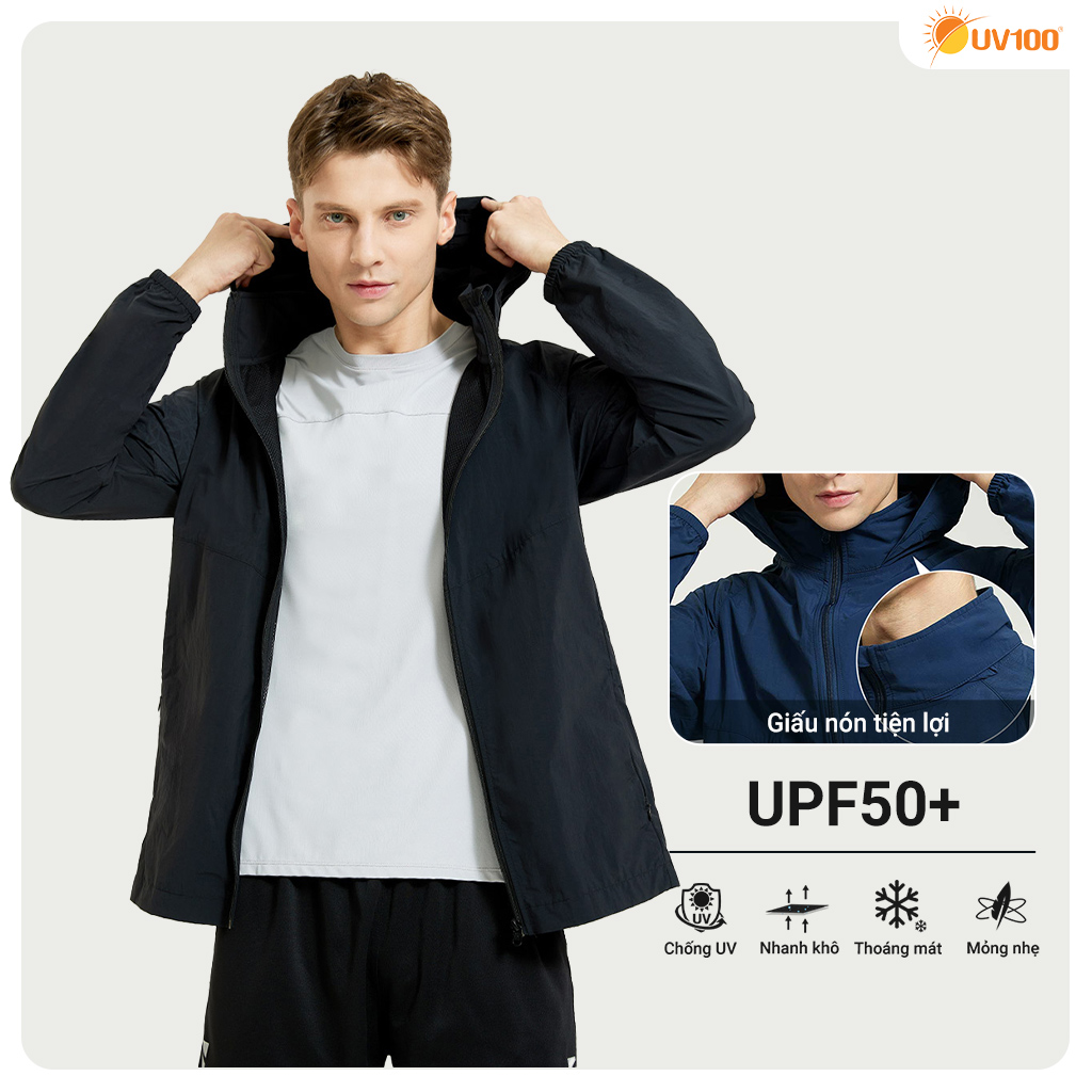 Áo khoác chống nắng nam UPF50+ UV100 AC23068 - Chống bám nước - Có thể giấu nón