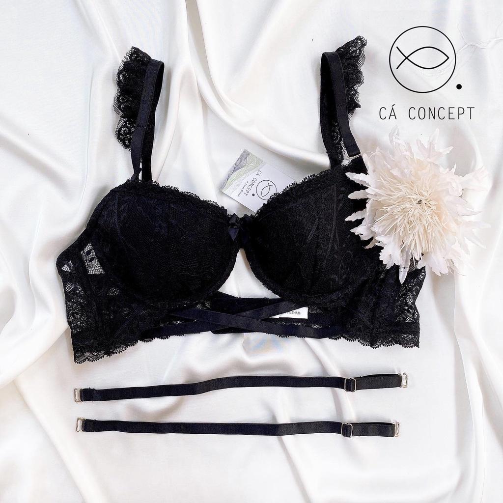Set Bra ren đen có mút mỏng có gọng nâng ngực nhẹ CÁ CONCEPT đồ lót thiết kế áo bra sexy