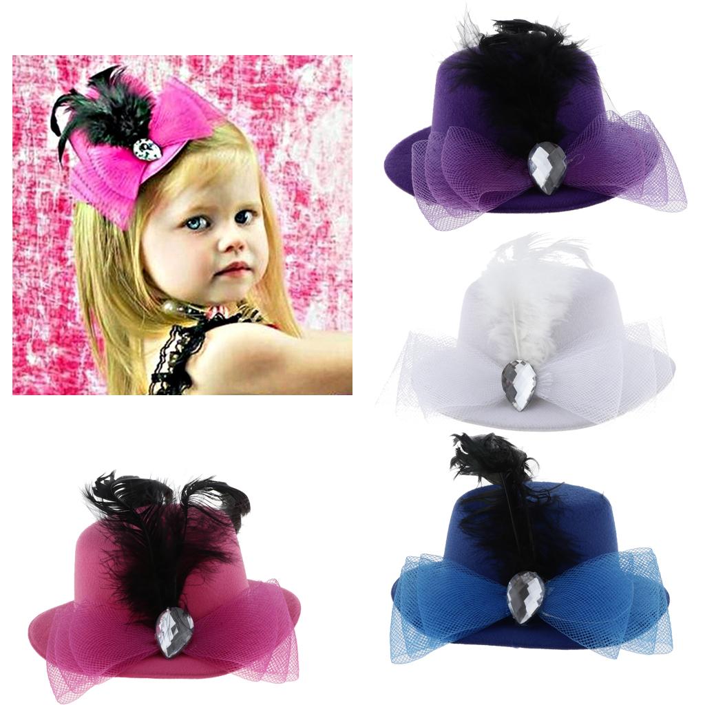 Kids Girls Hats Fascinators Baby Mini Top Hat Hair Clips Style 3-Rose