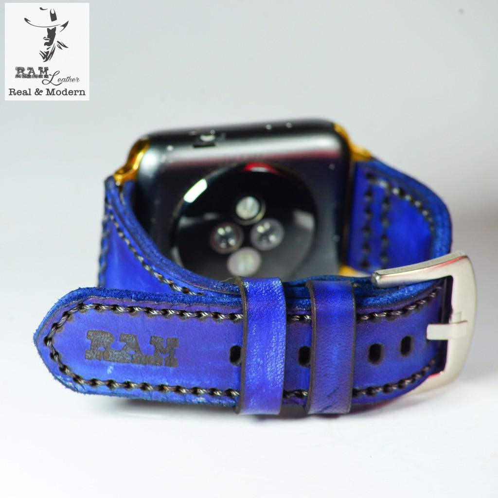 Dây đồng hồ da bò vegtan thảo mộc cao cấp bền chắc màu thủ công xanh hải quân RAM Leather Pilot