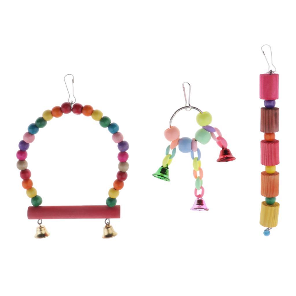 5Pcs Bird Swing Bite Standing Chewing Toy Set Hanging Parrot Wooden Toy