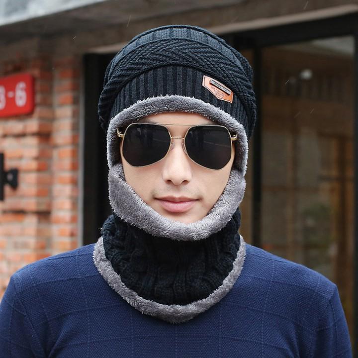 Mũ len nón len nam kèm khăn quàng cổ nam cực ấm cho mùa đông giá rét loại cao cấp