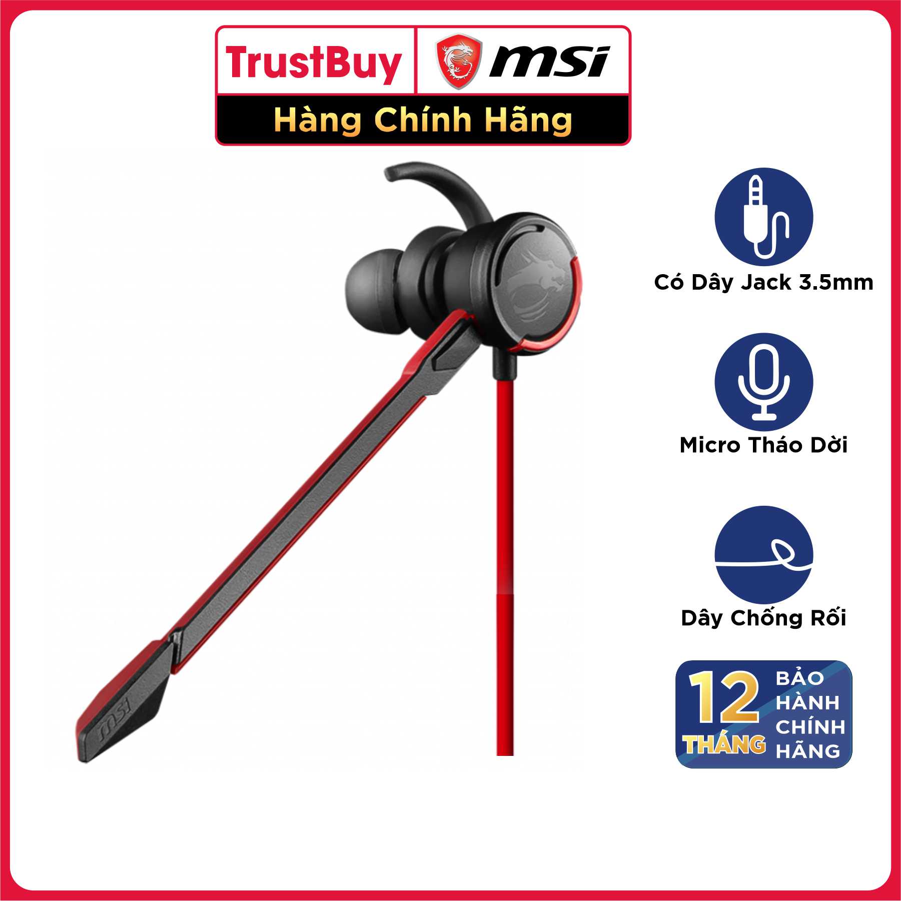 Tai Nghe Gaming 1 Bên MSI Immerse GH10 Tích Hợp Mic, Dây Cắm 3.5mm Dài 93CM - Hàng Chính Hãng