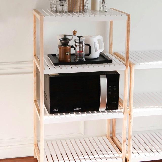 Kệ Gỗ Để Lò Vi Sóng Cao Cấp - 4 Tầng - Màu Trắng Phối Gỗ