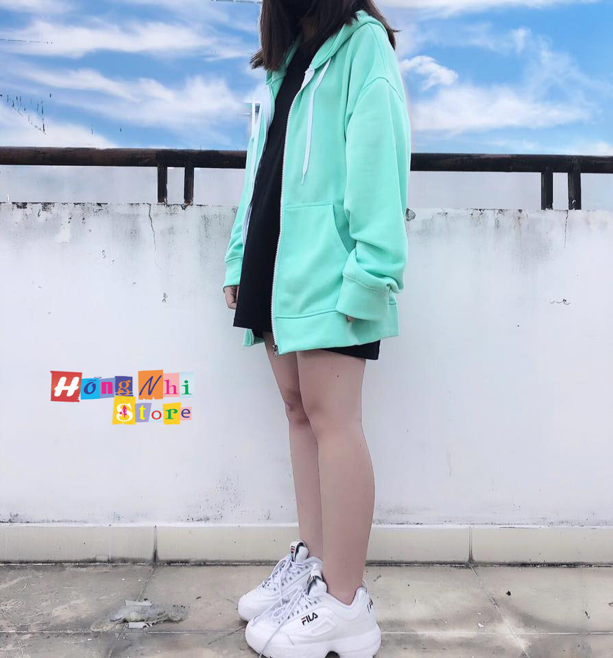 Áo Khoác Hoodie Zip Trơn Oversize Ulzzang Unisex Hoodie Dây Kéo Màu Xanh Ngọc Dáng Rộng - MM