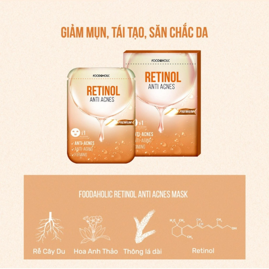 Mặt nạ ngừa mụn, tái tạo da Foodaholic Retinol Anti Acnes Mask 23ml - RETINOL