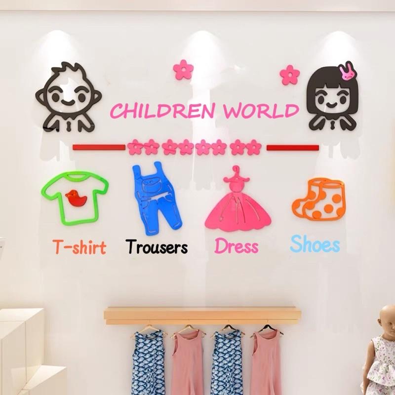Tranh mica dán tường - quần áo trẻ em, trang trí cửa hàng cho bé, shop thời trang cho bé