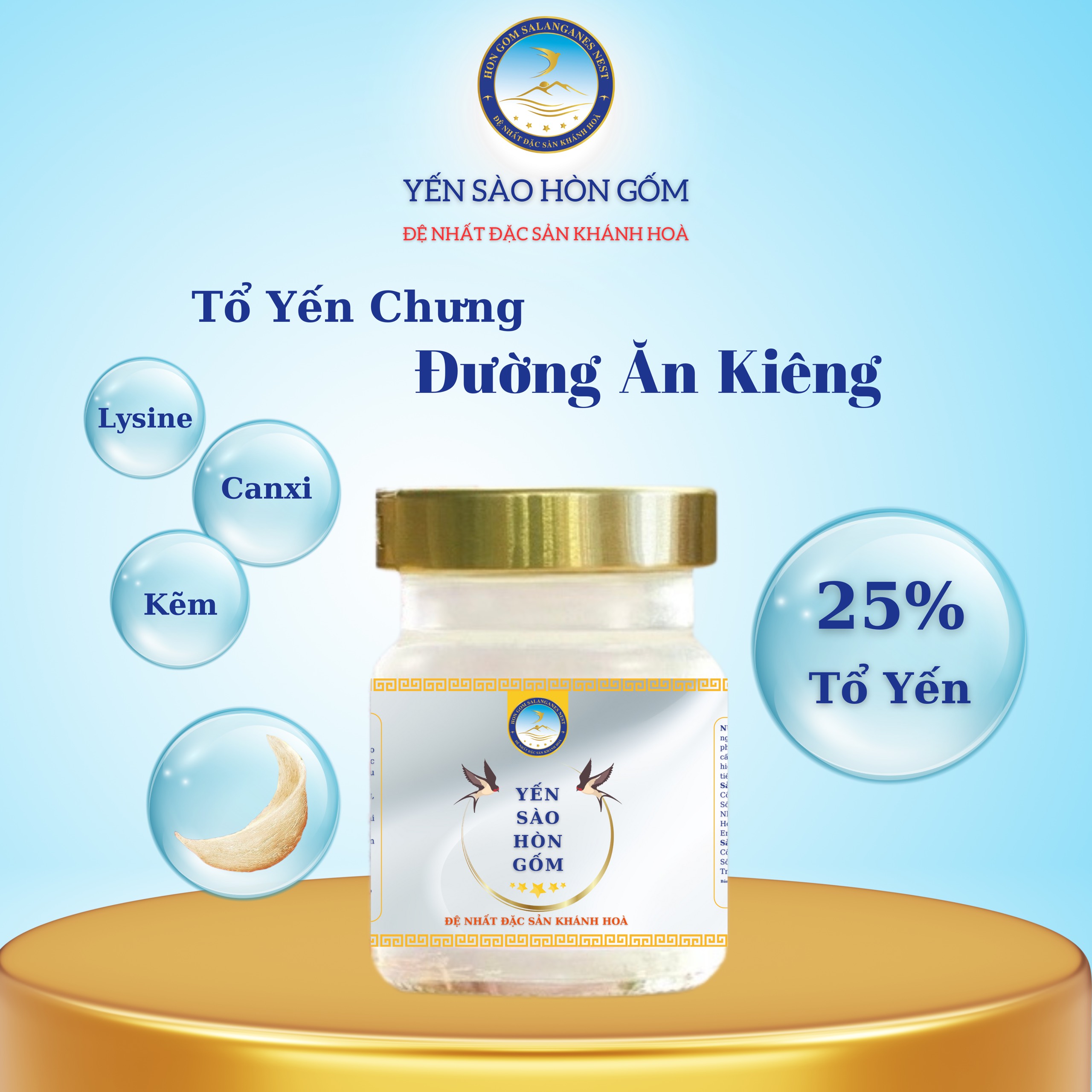 [Combo 12 lọ x 70ml] Nước Yến Sào Chưng Đường Ăn Kiêng - Yến Sào Hòn Gốm Chính Hiệu Khánh Hoà - H G SALANGANES NEST