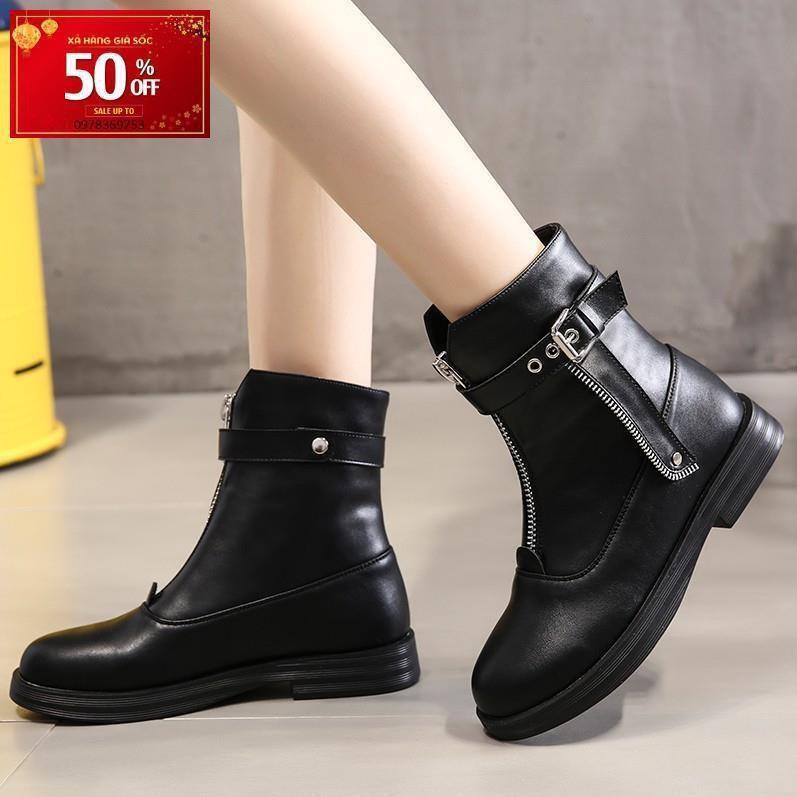 Boot Nữ Đế Bằng Cao 3cm Cổ Cao S130 Đen thời trang cá tính trẻ trung